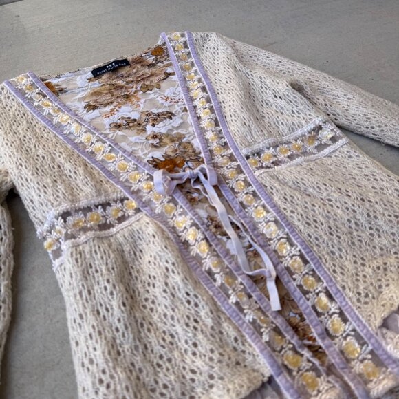 Y2K Ethereal FairyCore Knit & Lace Cardigan - Picture 3 of 8